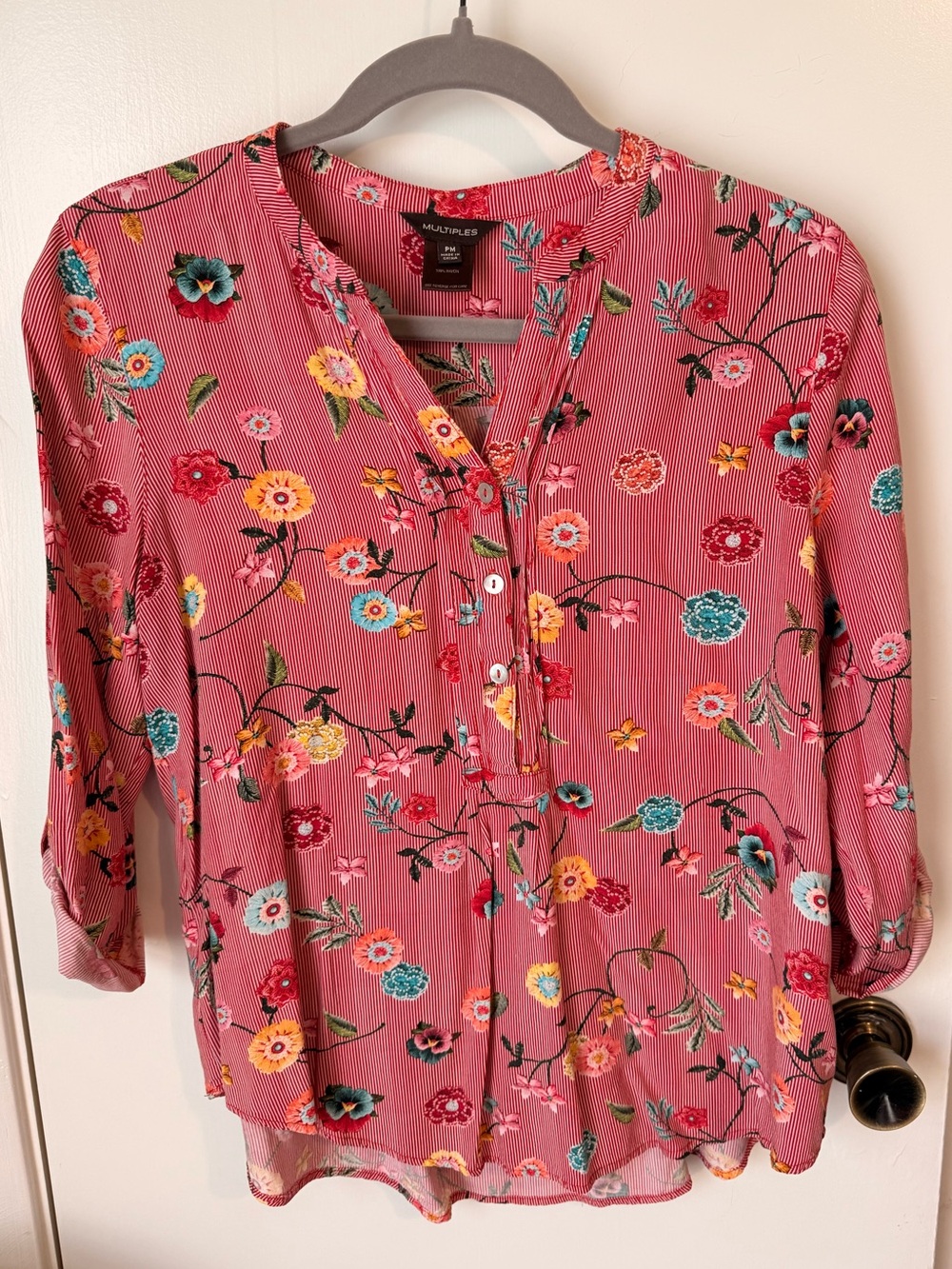 Multiples Rose Pink Floral Henley Blouse